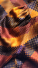 1980s Orange Checkered Silk Balloon Sleeve Blouse