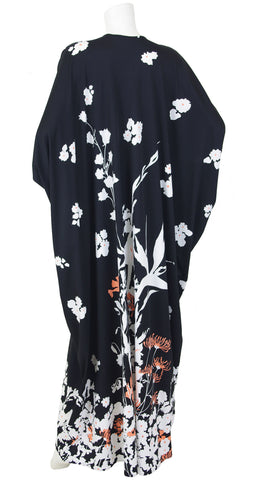 1970s Black & White Floral Jersey Caftan