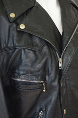 1980s Johnsons Black Leather Motorcycle Jacket