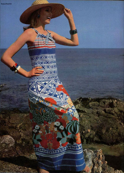 1973 Documented Floral Pop Art Jersey Maxi Dress