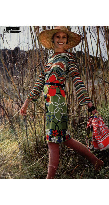 1973 Documented Floral Pop Art Jersey Maxi Dress