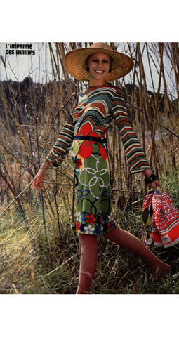 1973 Documented Floral Pop Art Jersey Maxi Dress