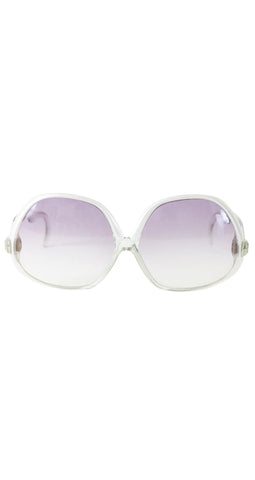 1970s Silver Rim Clear Plastic Oversized Sunglasses