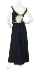 1960s Egyptian Revival Gold Metallic & Black Raw Silk Gown