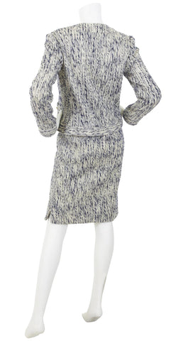 1970s Pearl Button Navy & Cream Boucle Suit