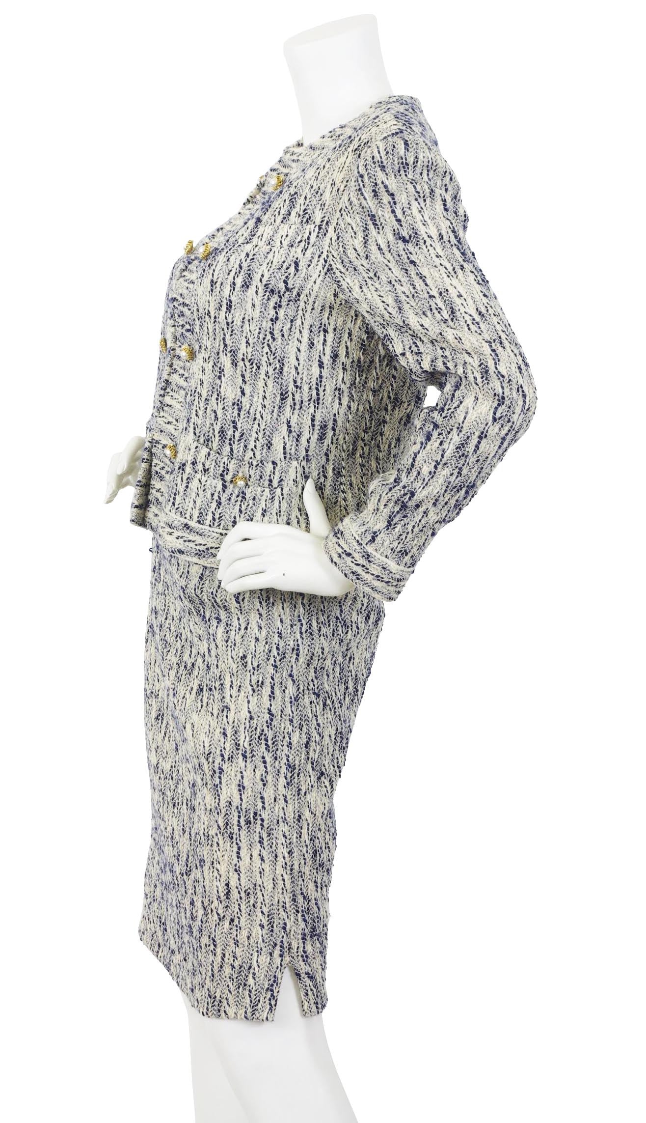 Louis Feraud Vintage 1970's Pearl Button Navy & Cream Tweed Suit –  Featherstone Vintage