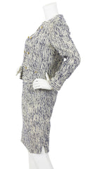 1970s Pearl Button Navy & Cream Boucle Suit