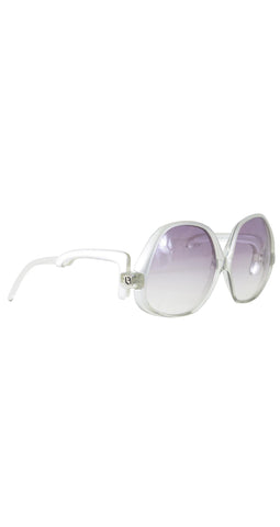 1970s Silver Rim Clear Plastic Oversized Sunglasses