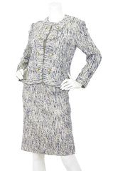 1970s Pearl Button Navy & Cream Boucle Suit