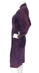 1970s Dark Purple Suede Blouse & Wrap Skirt Set
