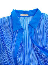1990s Vibrant Blue & White Striped Pleated Blouse