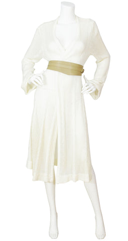 1970s Long Cream Crochet Slouchy Cardigan