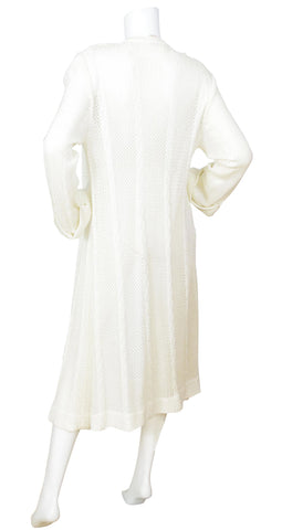1970s Long Cream Crochet Slouchy Cardigan