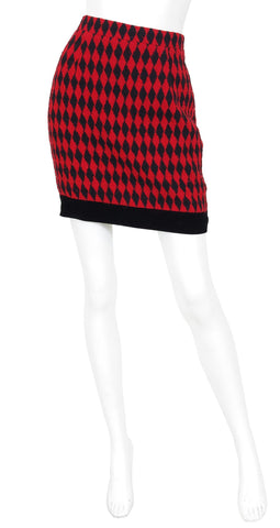 Oliver Early 1990s Harlequin Wool & Velvet Mini Skirt