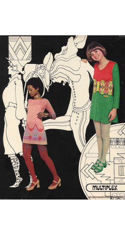 1970 Celestial Pop Art Pink Jersey Mini Dress
