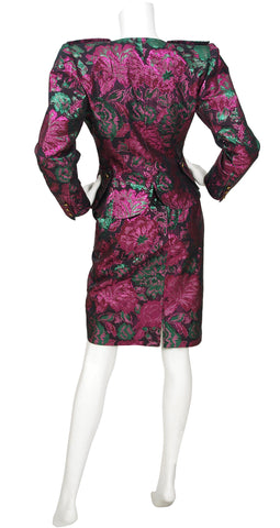 1989 F/W Floral Metallic Brocade Evening Skirt Suit