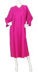 1980s Pleated Hot Pink Raw Silk Dress
