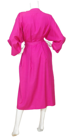 1980s Pleated Hot Pink Raw Silk Dress