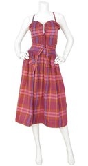 1970s Plaid Cotton 3-Piece Top & Skirt Set