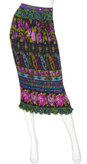 1990s Paisley & Rose Print Wool Crepe Pleated Midi Skirt