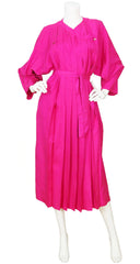 1980s Pleated Hot Pink Raw Silk Dress