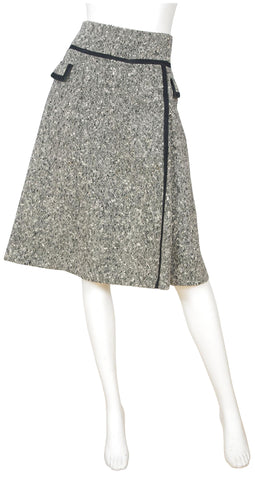 1960s Tweed & Suede A-Line Skirt