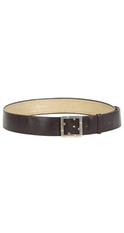 1970s "F" Buckle Brown Leather Waist Belt