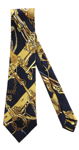 Mors and Filet Black and Gold Horsebit Silk Necktie
