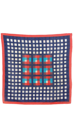 1970s Red, White & Blue Plaid Cotton Scarf