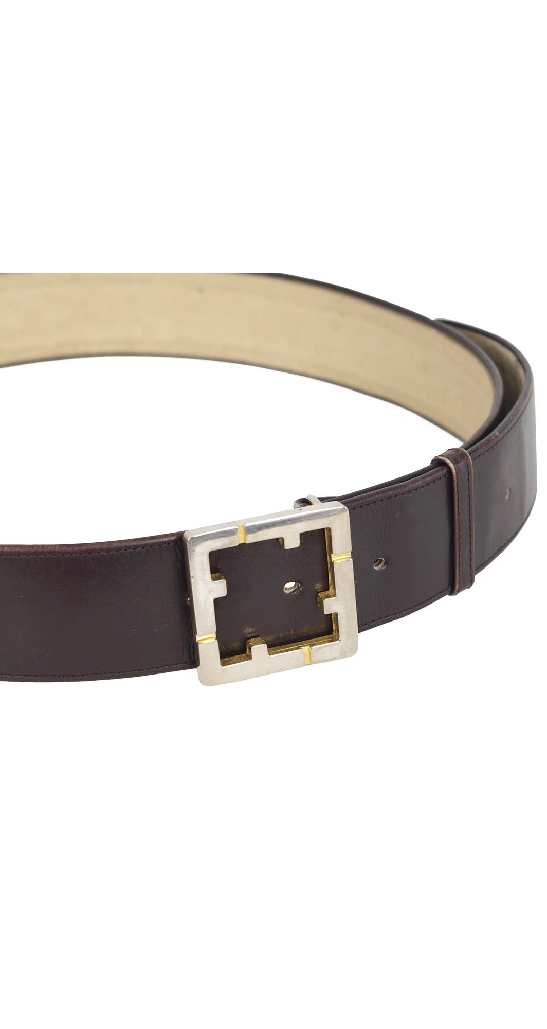 1970s "F" Buckle Brown Leather Waist Belt