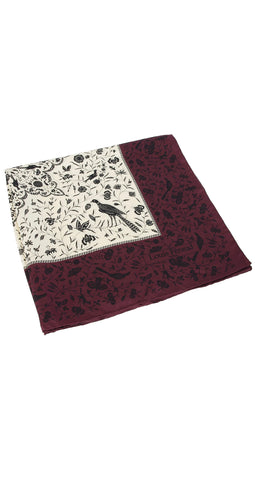 Floral & Pheasant Print Silk Scarf