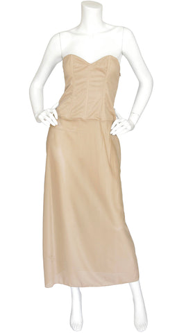 NWT "Premiere" Nude Strapless Bustier Evening Dress