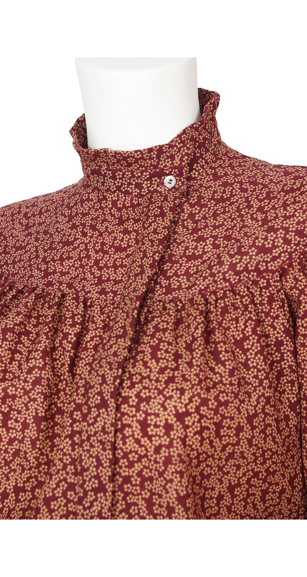 1970s Burgundy Wool Challis Voluminous Sleeve Blouse