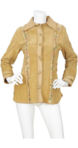 1970s Hand Painted Suede & Leather Whipstitch Jacket