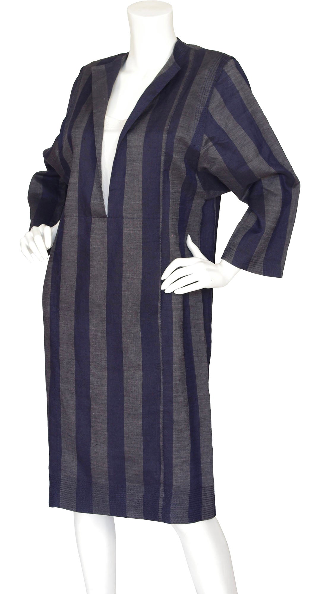 1980s Striped Pure Linen Day Dress