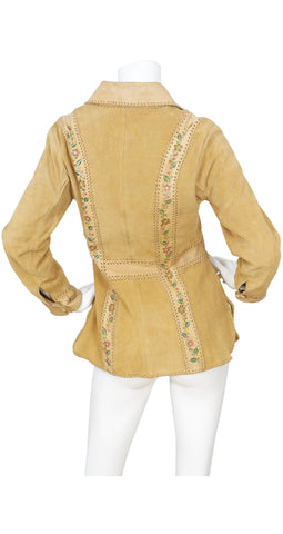 1970s Hand Painted Suede & Leather Whipstitch Jacket