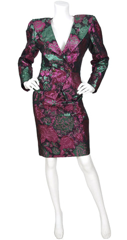 1989 F/W Floral Metallic Brocade Evening Skirt Suit