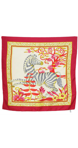 Zebra Floral Print Red Silk Twill Scarf