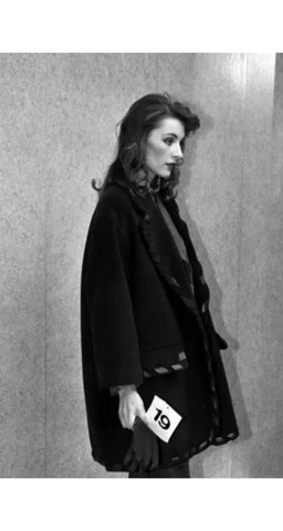 1991-92 F/W Rope Trim Black Wool Collared Oversized Coat