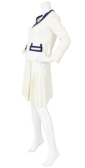 c. 1968 Mod Cream Wool Top and Pleated Skirt Set
