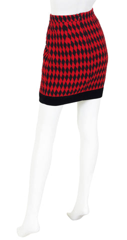 Oliver Early 1990s Harlequin Wool & Velvet Mini Skirt