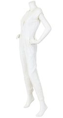 1980s White Satin & Cotton Pinstripe Jumpsuit