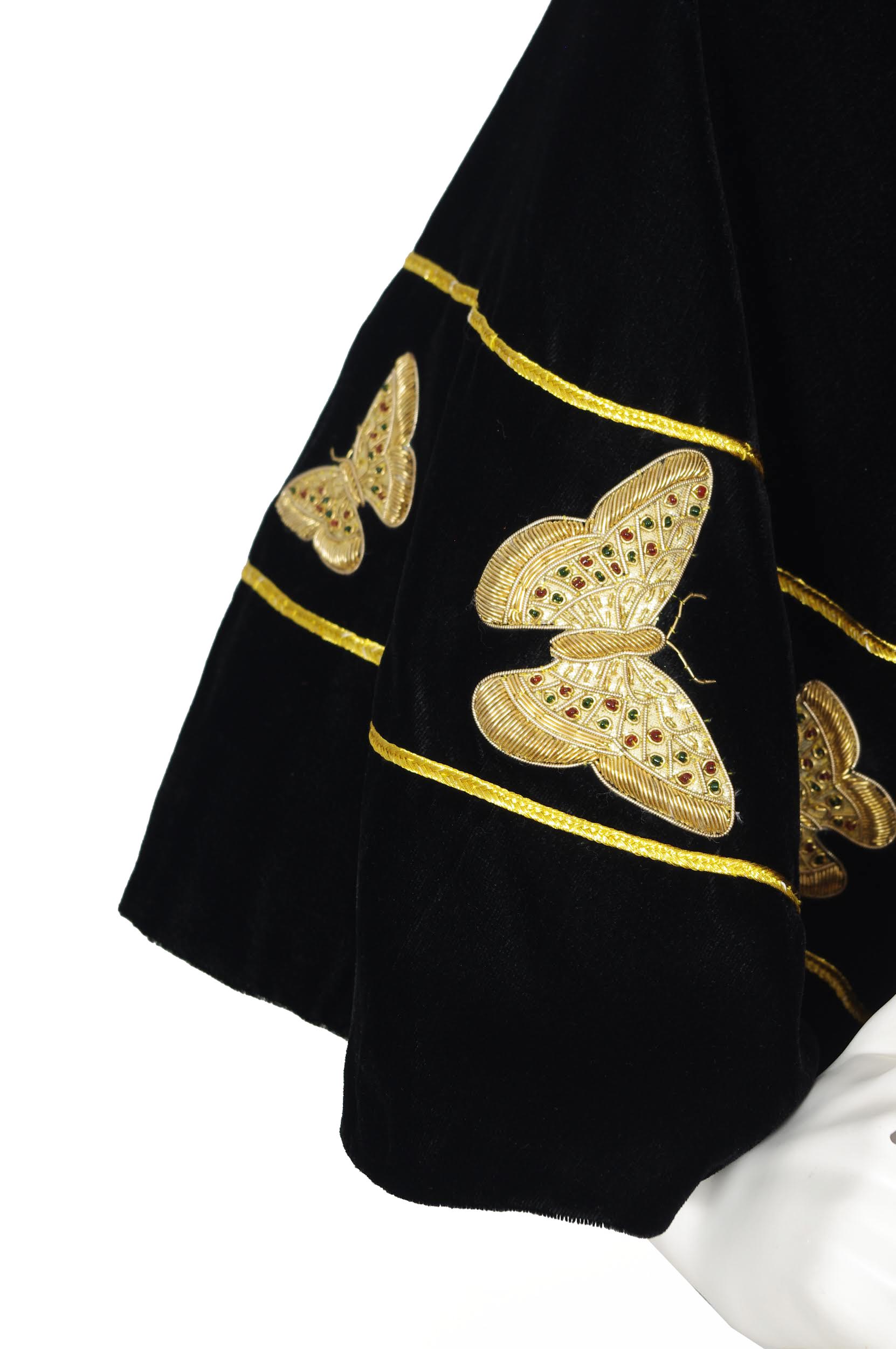 Gold Embellished Butterfly & Black Velvet Tassel Cape