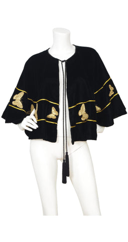Gold Embellished Butterfly & Black Velvet Tassel Cape