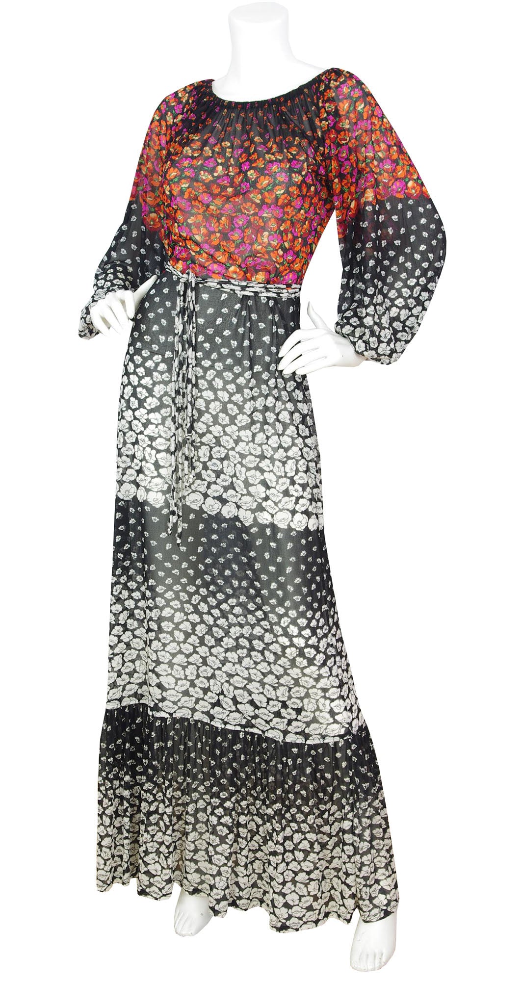 1970s Floral Balloon Sleeve Maxi Dress