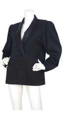 1970s Black Wool & Silk Satin Lapel Tuxedo Jacket