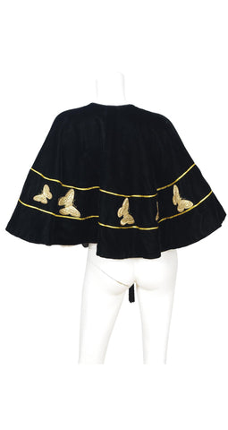 Gold Embellished Butterfly & Black Velvet Tassel Cape