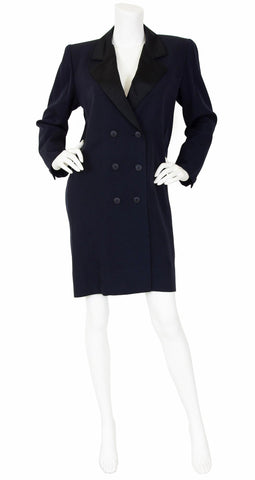 1980s Iconic Le Smoking Navy Wool Tuxedo Coat