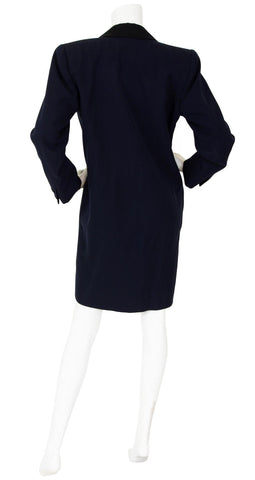 1980s Iconic Le Smoking Navy Wool Tuxedo Coat