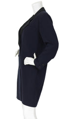 1980s Iconic Le Smoking Navy Wool Tuxedo Coat